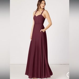 AZAZIE Simoan A-Line Sweetheart Neckline Chiffon Floor-Length Dress in Cabernet